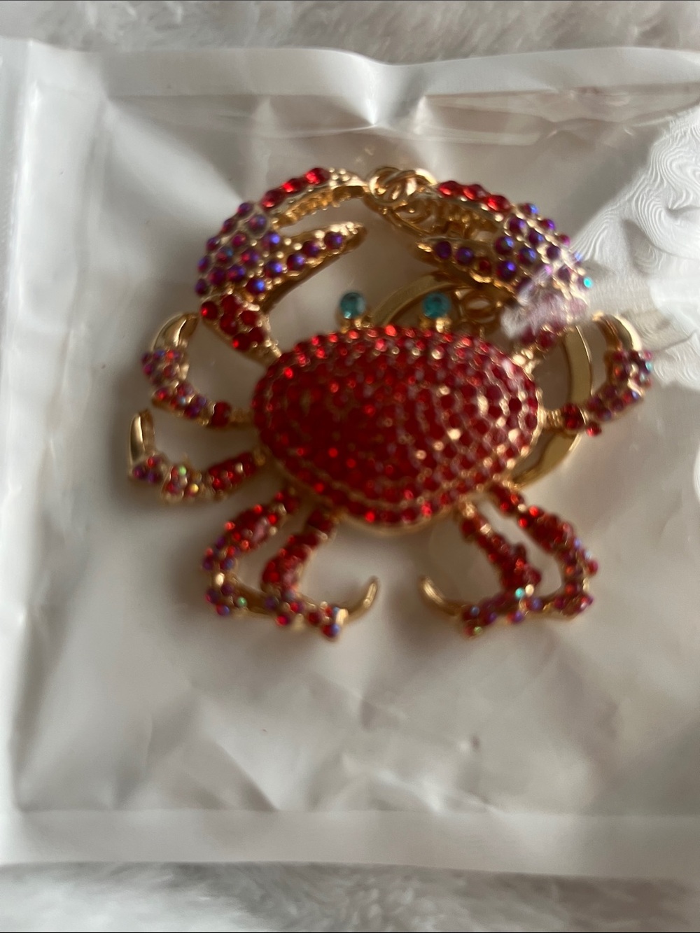 Gold-Tone Crab Bag Charm or Key Holder with Blue Crystals - Women Bags NWT